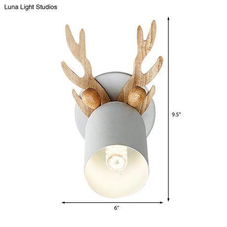 Modernist Metal Wall Sconce With Antler Design And Cylinder Shape For Bedroom Lighting