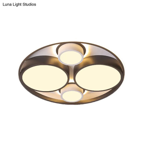 Modernist Metallic Black Round Led Flush Ceiling Light - Bedroom Mount 16.5’/20.5’ Wide
