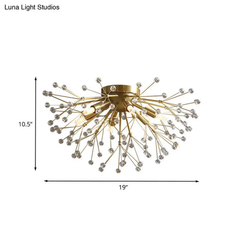 Modernist Metallic Dandelion Flushmount Light In Brass With 3/4/6 Bulbs