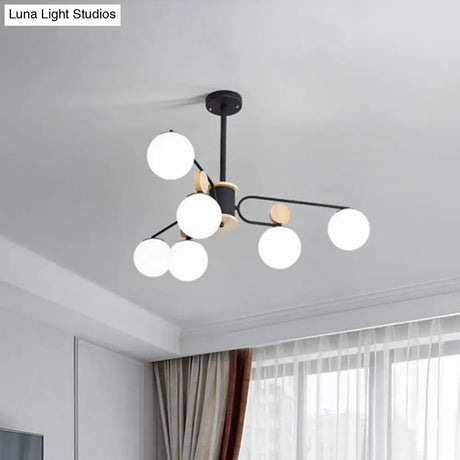 Modernist Milk Glass Round Pendant Chandelier In Black - Ceiling Light With 6/8 Hanging Heads