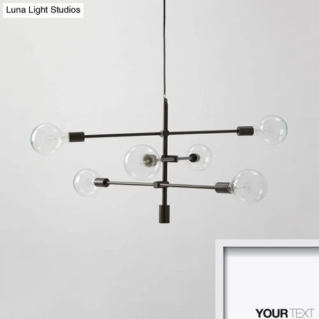 Modernist Mobile Metal Chandelier - 6-Light Black Hanging Light Fixture With Exposed Bulbs