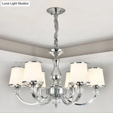 Modernist Opal Glass Cone Ceiling Pendant Chandelier - Chrome/Gold Curved Arm 3/6 Lights