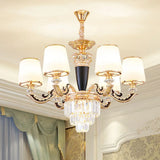 Modernist Opal Glass Gold Cone Chandelier With Crystal Accents - Stylish Pendulum Light 6 / White