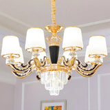 Modernist Opal Glass Gold Cone Chandelier With Crystal Accents - Stylish Pendulum Light 8 / White