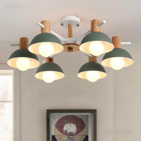 Modernist Pink/Green Dome Chandelier - Radial Design 6-Light Led Hanging Lamp Fixture 6 / Green