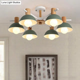 Modernist Pink/Green Dome Chandelier - Radial Design 6-Light Led Hanging Lamp Fixture