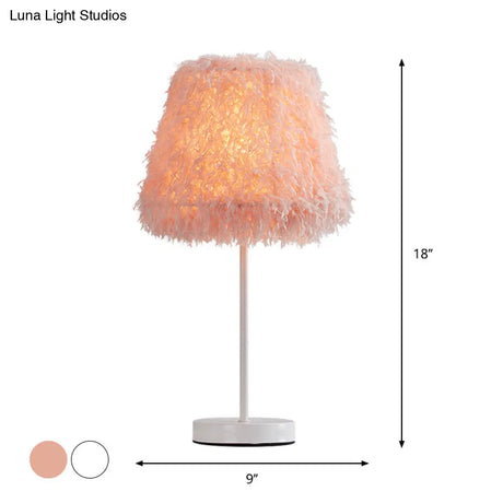 Modernist Pink/White Feather Nightstand Lamp With Gold Base - 1-Head Reading Light