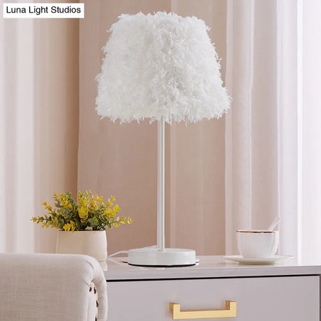 Modernist Pink/White Feather Nightstand Lamp With Gold Base - 1-Head Reading Light