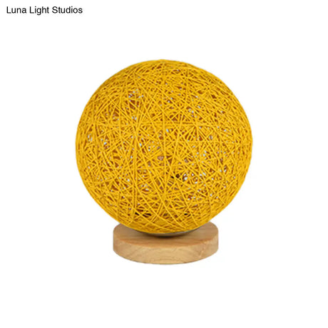 Modernist Rattan Ceiling Mount Light: Blue/Flaxen Globe Shade 6’/8’ Wide 1 Bulb Flush Lighting