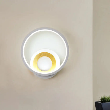 Modernist Ring Wall Sconce: Acrylic Led Bedside Light In White With Wood Detail / Warm
