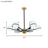 Modernist Round Hanging Chandelier - Frosted White Glass 6/8/10 Bulbs Black Pendant Light Fixture