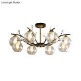 Modernist Semi Flush Mount Ceiling Light - Cream/Clear Glass Black And Gold Crystal Accent 8 - Bulb