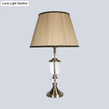 Modernist Small Beige Desk Lamp With Fabric Barrel Shade - Ideal Bedside Table Light