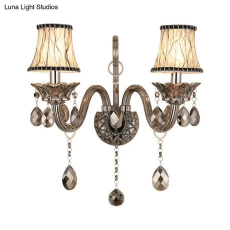 Modernist Smoke Grey Crystal Conical Sconce Light: Wall Mounted Lighting For Living Room (1/2