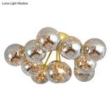 Modernist Smoky Grey Glass Led Flushmount Light With Starry Effect - Ideal For Bedroom Ceiling