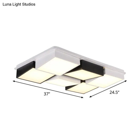 Modernist Square/Rectangle Flush Ceiling Light Acrylic Led Fixture - 24.5’/37’ W Black/White