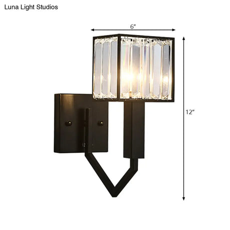 Modernist Style Black Wall Lamp With Clear Crystal And Metal Sconce Fixture