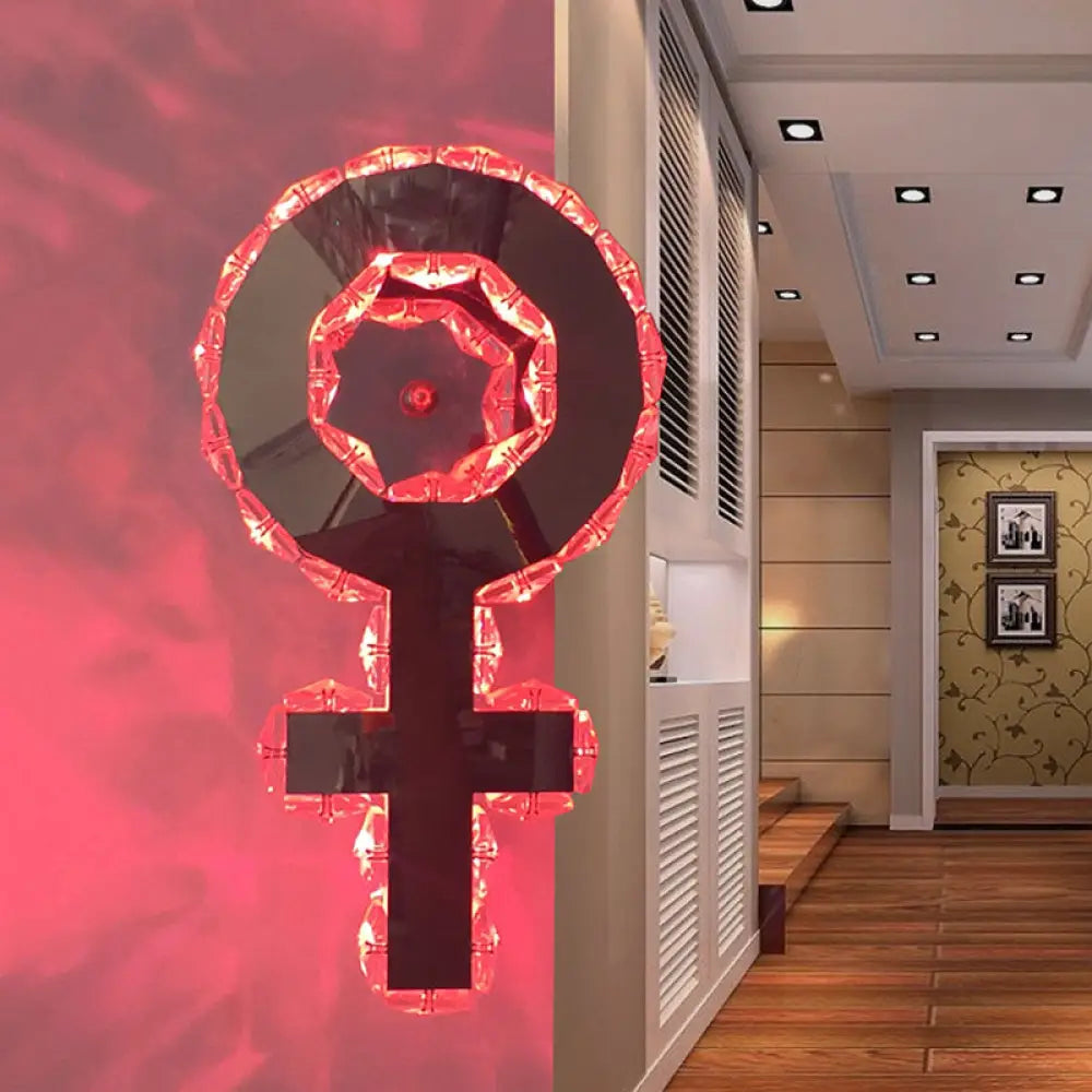 Modernist Style Crystal Led Bedroom Wall Sconce Light With Nickel Girl Logo