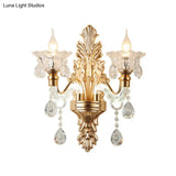 Modernist Style Floral Wall Sconce With Clear Crystal 1/2-Light Fixture - Gold Light For Living Room