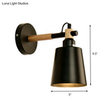 Modernist Style Wooden Joint Wall Sconce Fixture - Black Cylindrical Light For Bedroom