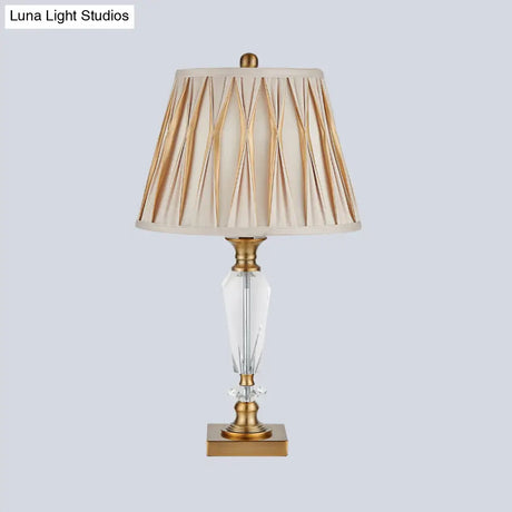 Modernist Tapered/Basket Task Light Hand-Cut Crystal Nightstand Lamp In Brown