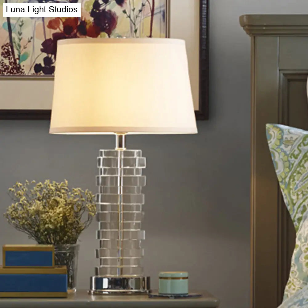 Modernist Tapered Fabric Task Lamp: White Reading Light For Living Room