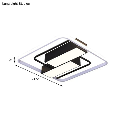 Modernist White & Black Acrylic Flush Mount Light - 18’/21.5’ W Led Square Rectangle