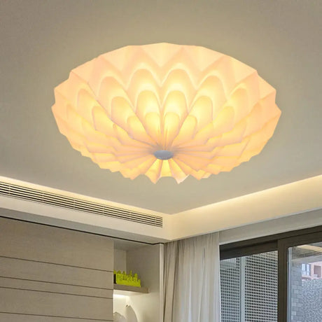 Modernist White Finish Flush Mount Light Fixture With Folding Bowl Acrylic Shade - 3 Heads Bedroom