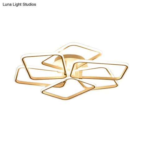 Modernist White Led Acrylic Semi Flush Lighting: 6 Rectangular Rings 31.5’/39’ Wide
