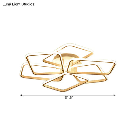 Modernist White Led Acrylic Semi Flush Lighting: 6 Rectangular Rings 31.5’/39’ Wide