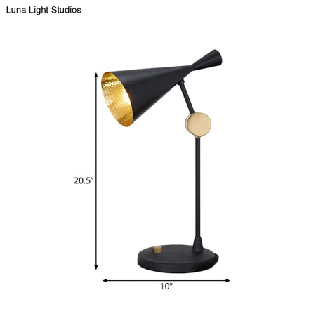 Modernist Wide Flare Night Table Lamp - Metallic Finish Rotatable Reading Light In Black