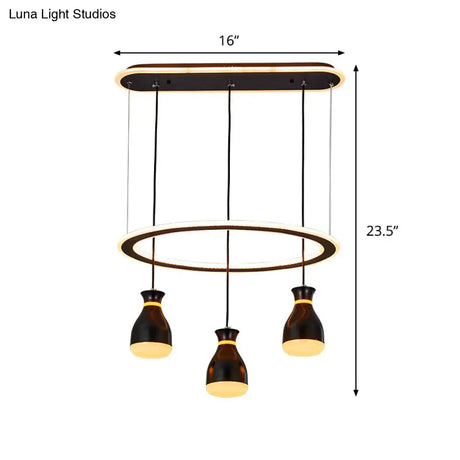 Modernist Wine Jar Led Pendant Light - Black Acrylic 3 Lights Dining Room Lamp With Loop Detail
