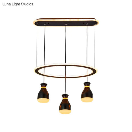 Modernist Wine Jar Led Pendant Light - Black Acrylic 3 Lights Dining Room Lamp With Loop Detail