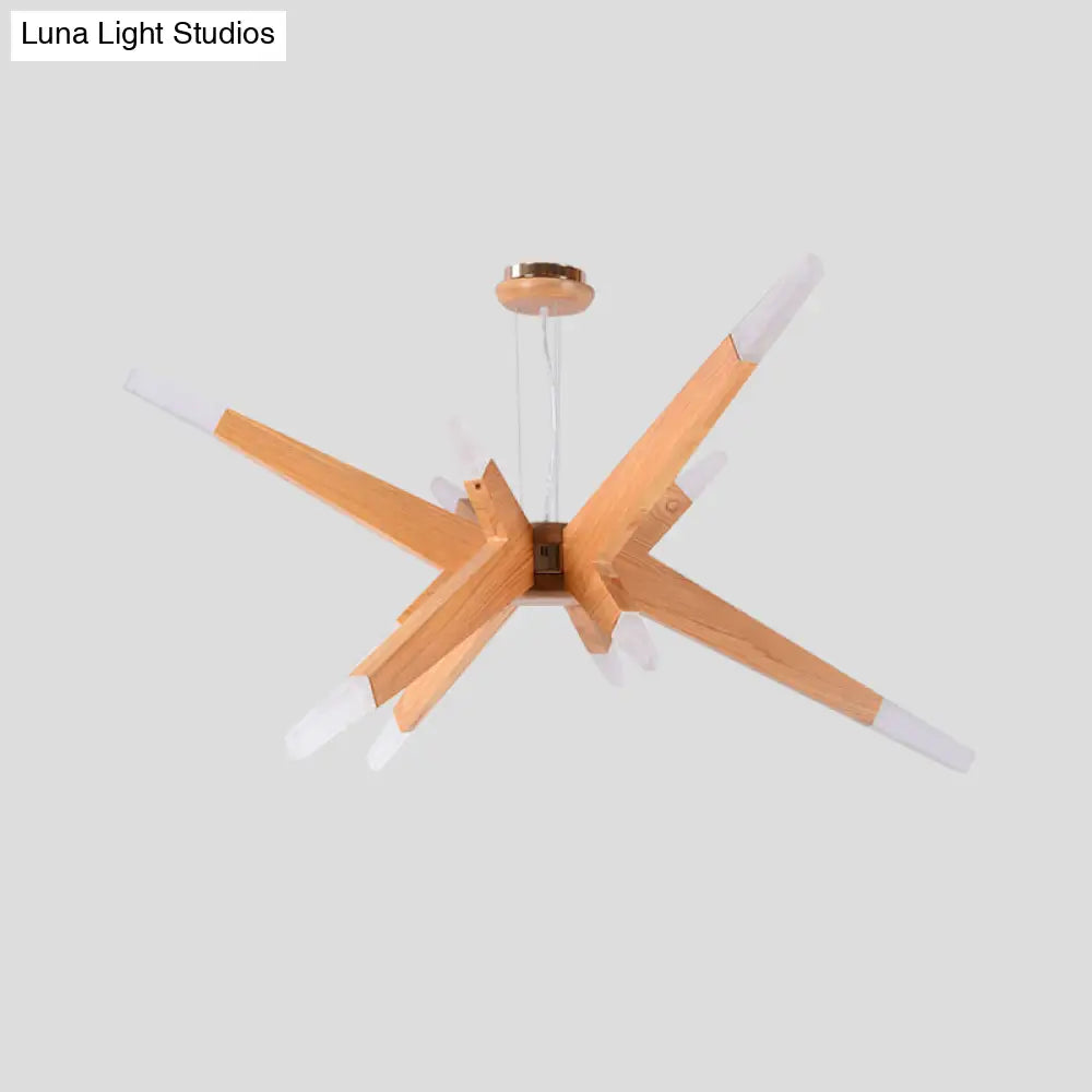 Modernist Wood Sputnik Chandelier With 12 Led Lights - Perfect For Bedroom Suspension