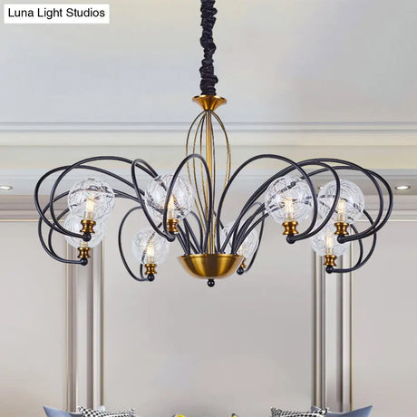 Modo Ceiling Chandelier: Black-Gold Simplicity Clear Glass 5/8 Bulbs Arched Arm Pendant Light