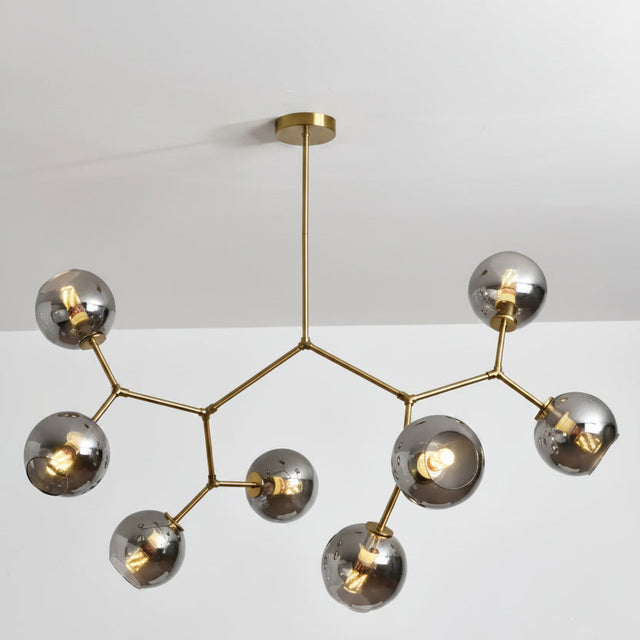 Molecular Chandelier: Brass Finish Postmodern Metal & Ball Glass Shade