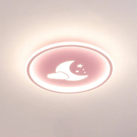 Moon And Star Flush Mount Ceiling Light For Modern Bedrooms Pink / 16 White