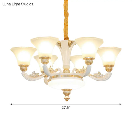 Morning Glory Chandelier - Classic 6/8/12 Light Opal Frosted Glass Pendant Lamp In White