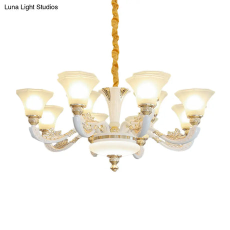 Morning Glory Chandelier - Classic 6/8/12 Light Opal Frosted Glass Pendant Lamp In White
