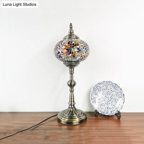 Moroccan Stained Glass Bronze Table Light: Spherical Task Lighting For Restaurants