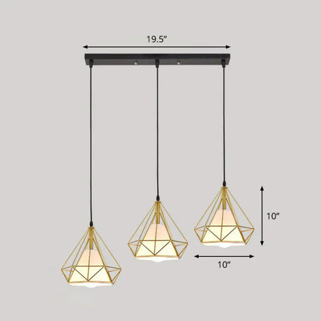 Multi-Bulb Diamond Frame Iron Ceiling Light For Restaurants And More Gold / Linear