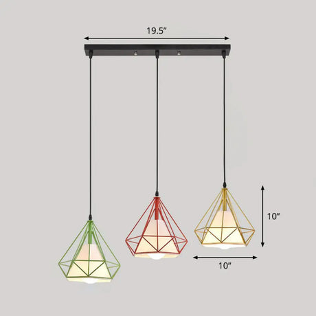Multi-Bulb Diamond Frame Iron Ceiling Light For Restaurants And More Red / Linear