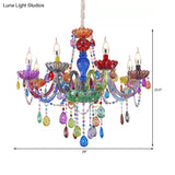 Multi-Colored Glass Chandelier With Teardrop Crystals For Kids Room Pendant Lighting