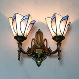 Multicolored Tiffany Glass Cone Wall Lamp - 2 Lights Pink Dining Room