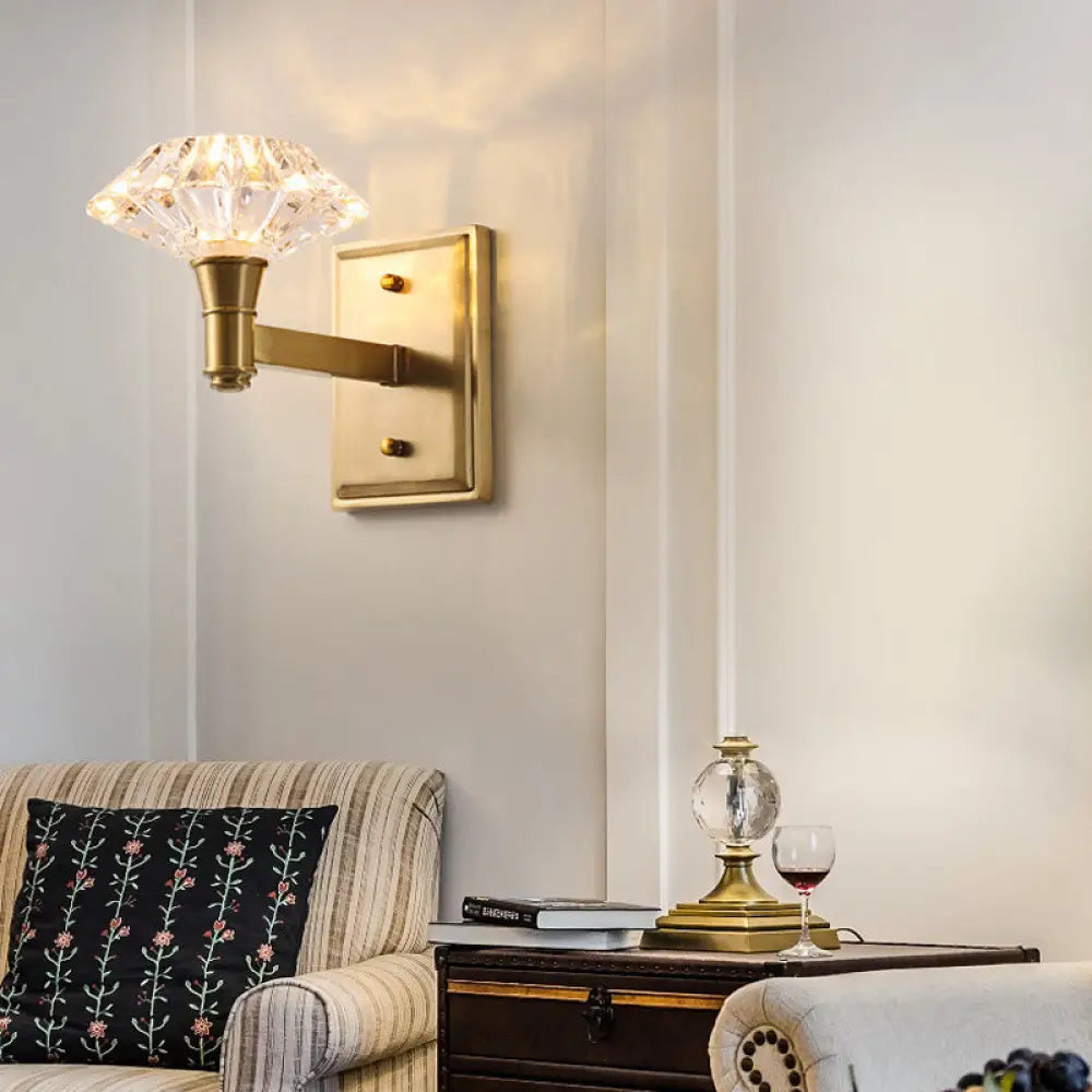 Mussel Brass Wall Mounted Crystal Doorway Lamp With Clean-Lined Arm 1 /