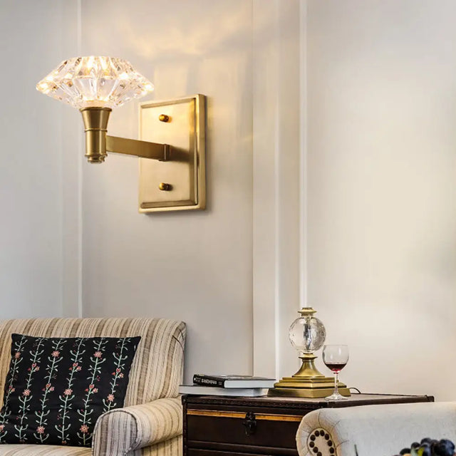 Mussel Brass Wall Mounted Crystal Doorway Lamp With Clean-Lined Arm 1 /