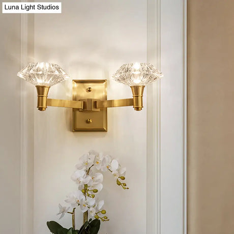 Mussel Brass Wall Mounted Crystal Doorway Lamp With Clean-Lined Arm