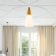 Natural Wood Cone Milk Glass Suspension Pendant Light - Modern 1-Light Fixture (5’/7.5’/10.5’