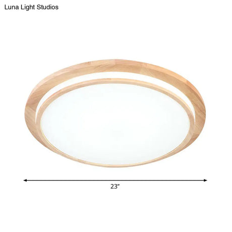 Natural Wood Round Led Ceiling Mount Lamp In Warm/White Light 15’/18’/23’ Dia - Simplicity &