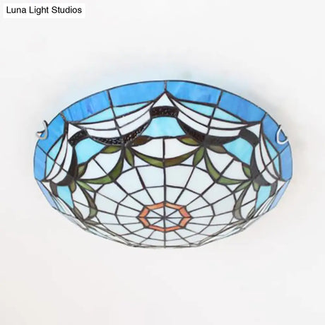 Nautical Art Glass Flush Mount Light - Tiffany Style 3 Lights Ideal For Living Room